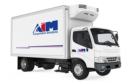 Illustrated depiction of a refrigerated Aim cube van